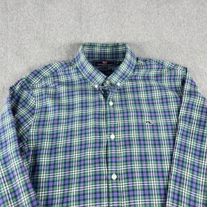 Vineyard Vines Slim Fit Whale Shirt Plaid Button Down Green Blue Men's Large EUC